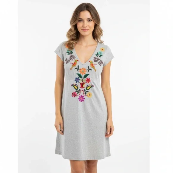Johnny Was JWLA Love, Floral, and Birds Gray Tunic Dress - Size Medium - Picture 1 of 15